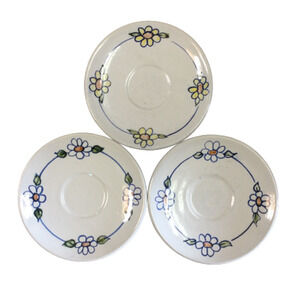 Lot of 3 Louisville Stoneware Saucer Dish Plate Kentucky White Floral Print